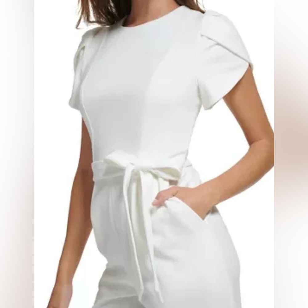 Calvin Klein Tie-Waist Tulip-Sleeve Jumpsuit